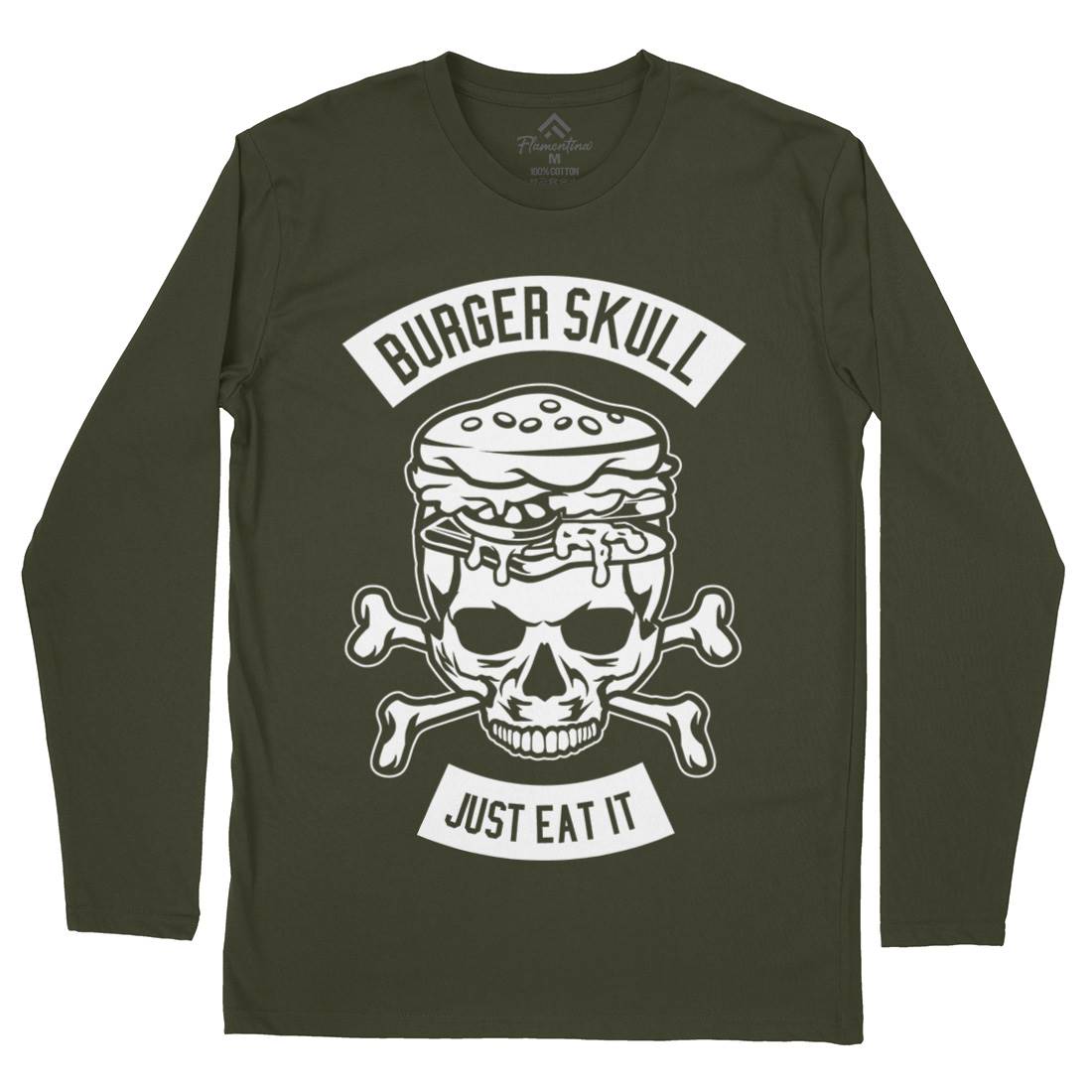 Burger Skull Mens Long Sleeve T-Shirt Food B508