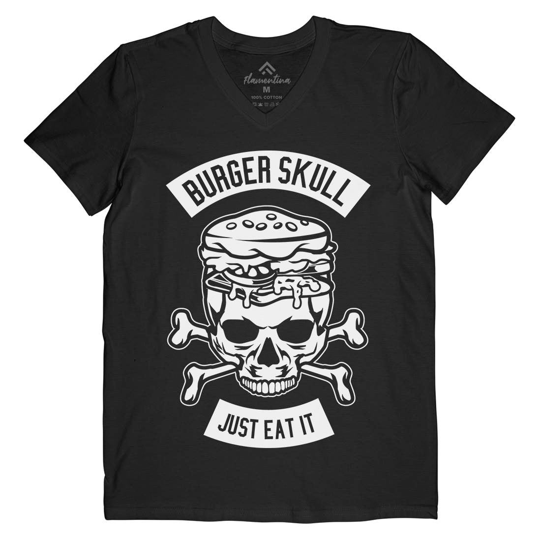 Burger Skull Mens Organic V-Neck T-Shirt Food B508