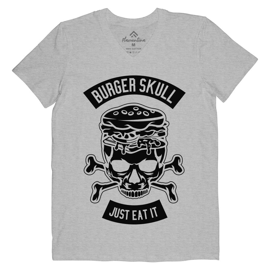 Burger Skull Mens V-Neck T-Shirt Food B508