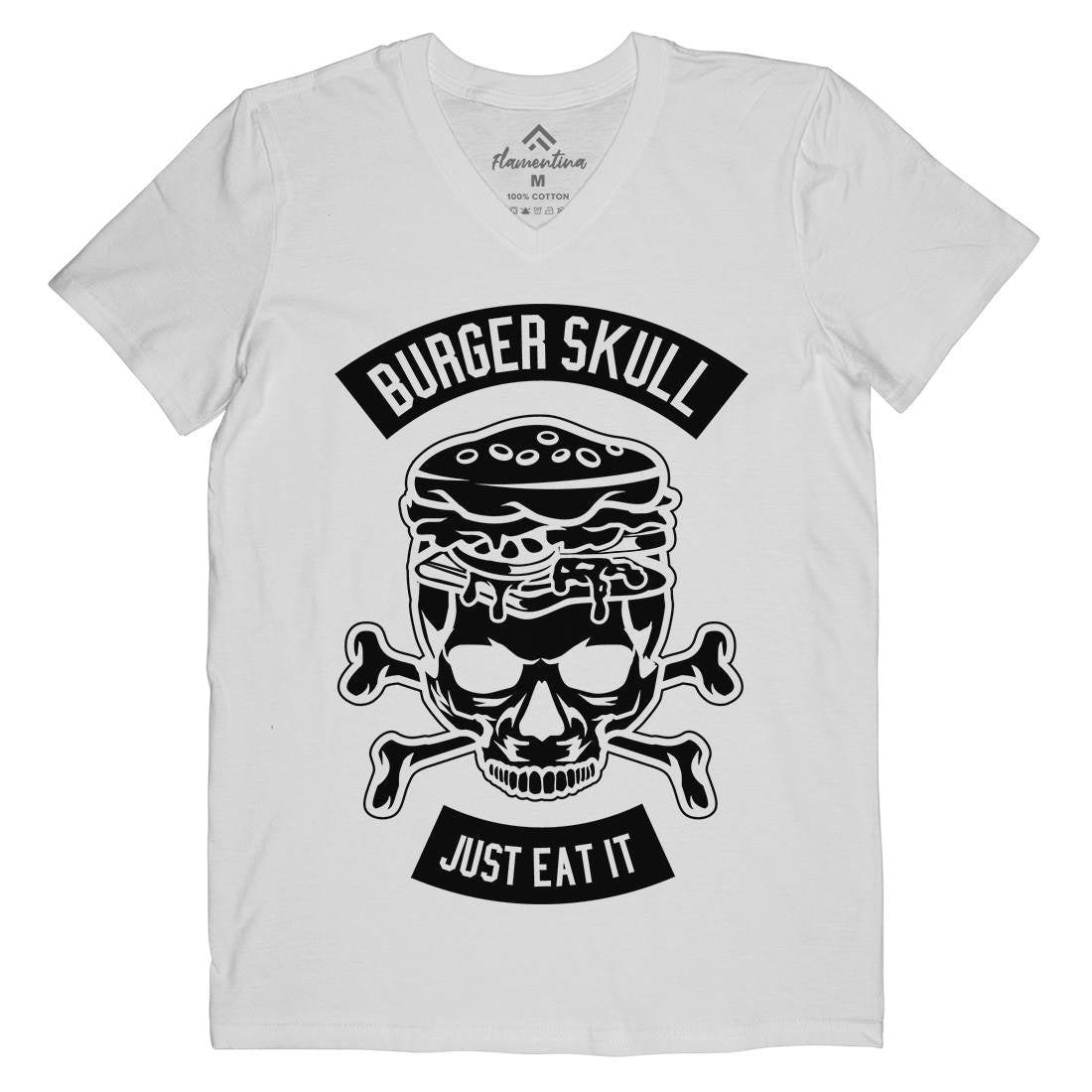 Burger Skull Mens V-Neck T-Shirt Food B508