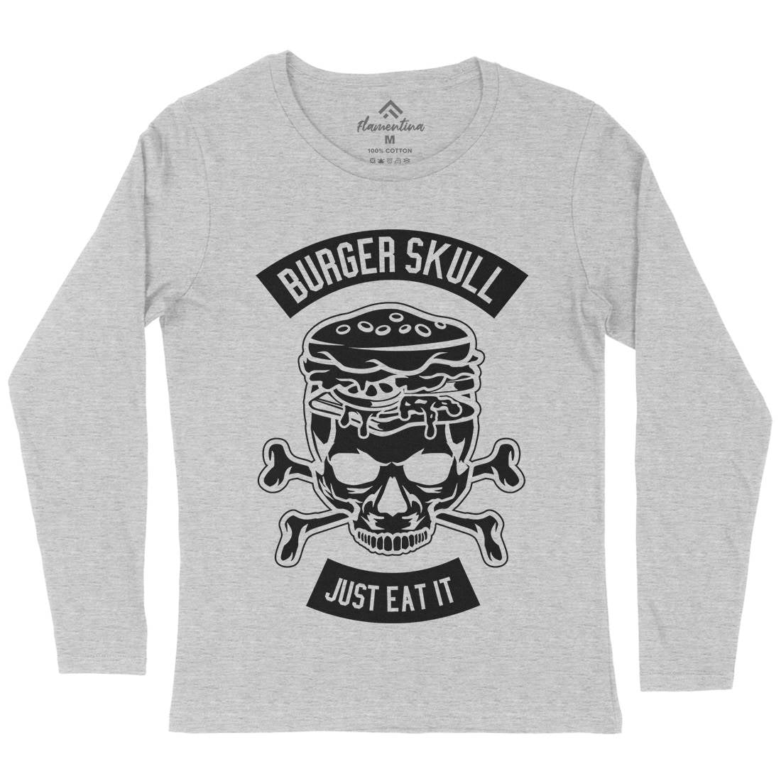 Burger Skull Womens Long Sleeve T-Shirt Food B508