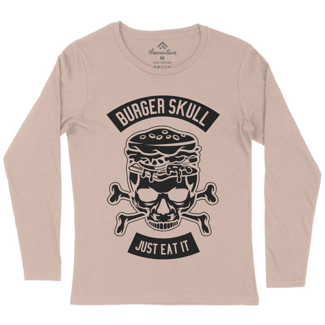 Burger Skull Womens Long Sleeve T-Shirt Food B508
