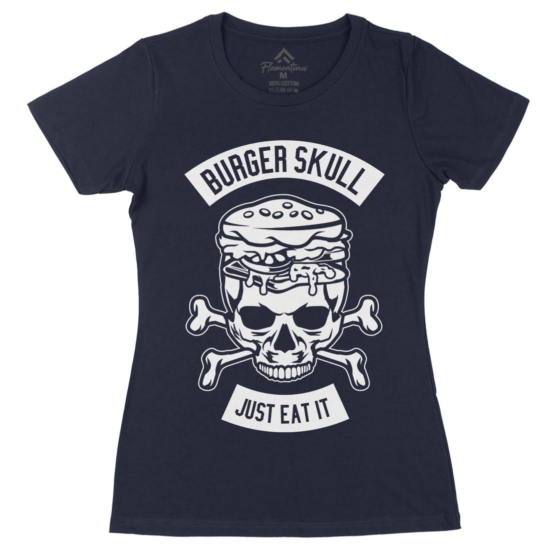 Burger Skull Womens Organic Crew Neck T-Shirt Food B508