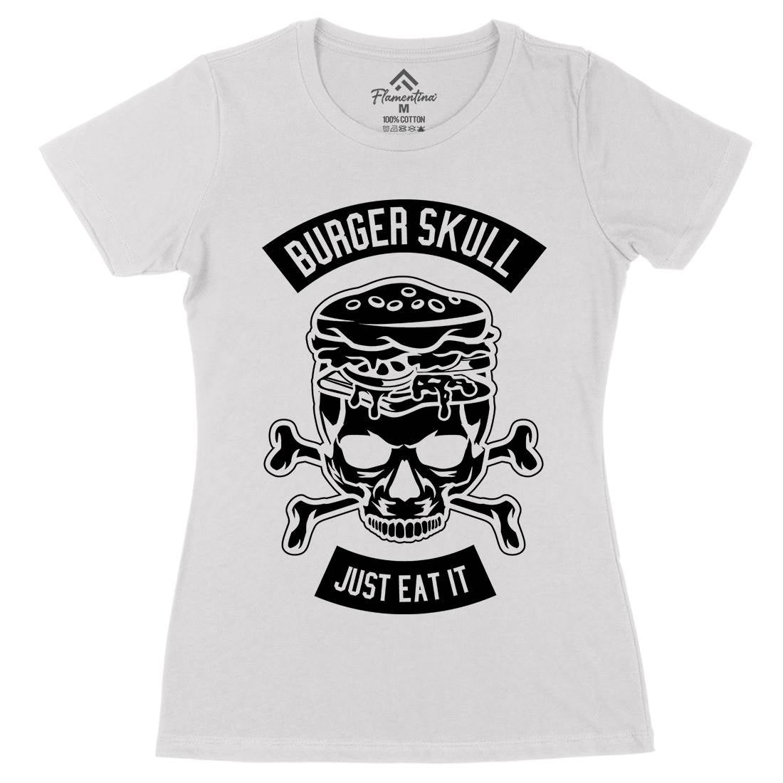 Burger Skull Womens Organic Crew Neck T-Shirt Food B508