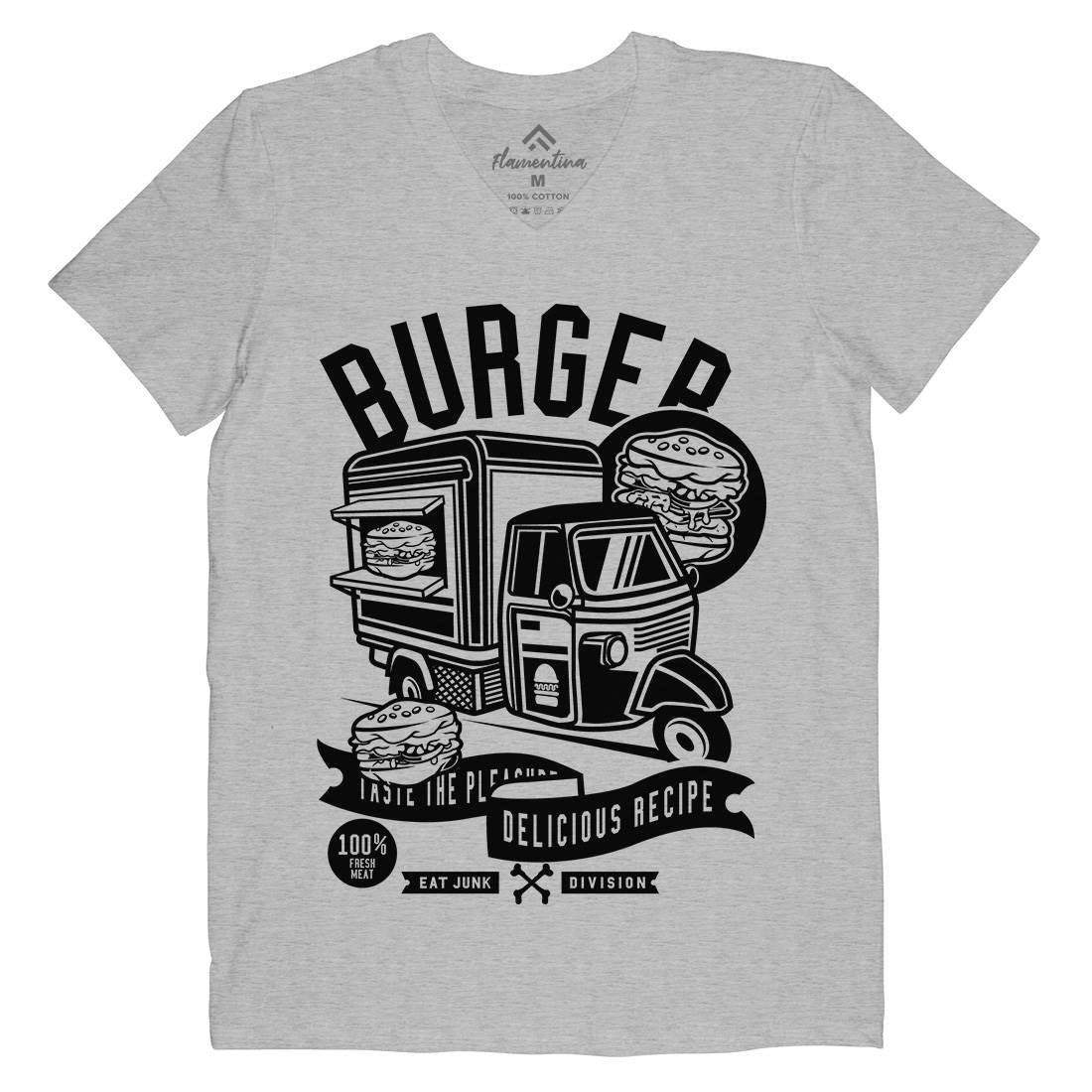 Burger Van Mens Organic V-Neck T-Shirt Food B509