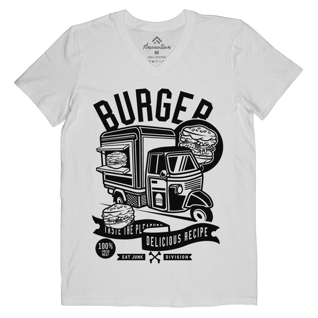 Burger Van Mens Organic V-Neck T-Shirt Food B509