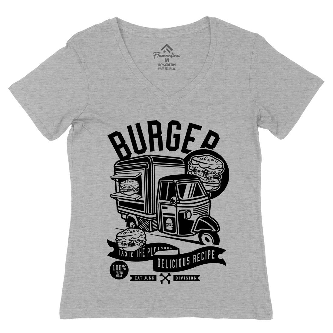 Burger Van Womens Organic V-Neck T-Shirt Food B509