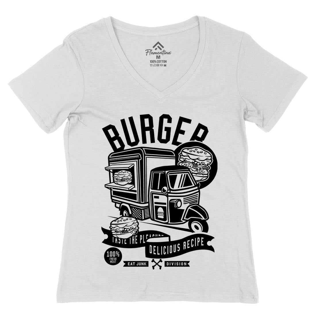 Burger Van Womens Organic V-Neck T-Shirt Food B509