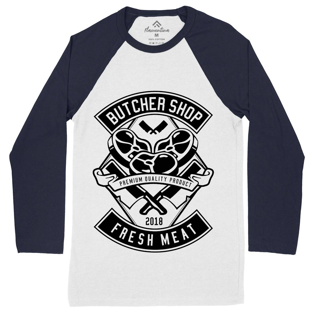Butcher Mens Long Sleeve Baseball T-Shirt Food B510