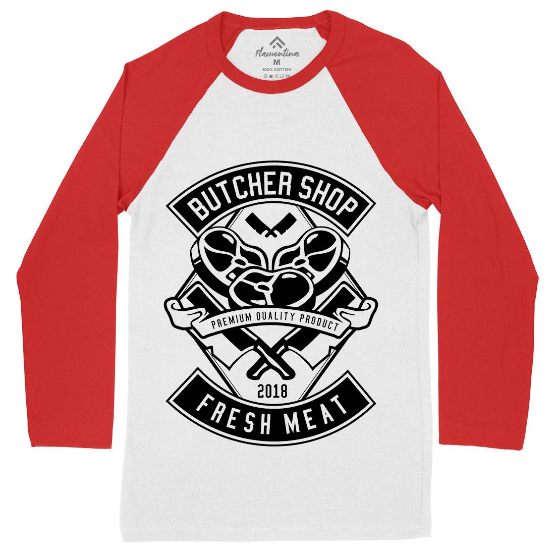 Butcher Mens Long Sleeve Baseball T-Shirt Food B510