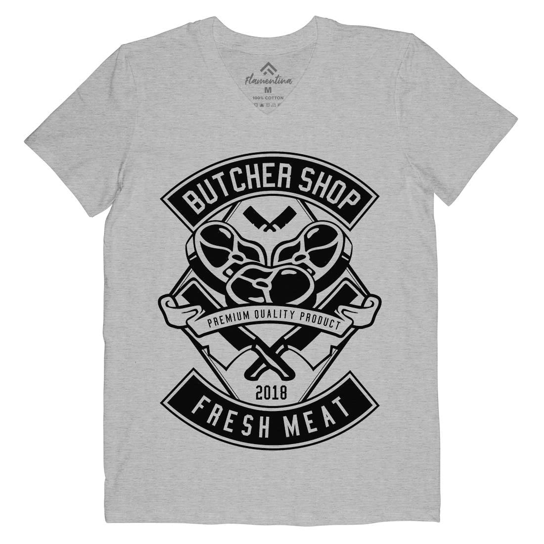 Butcher Mens Organic V-Neck T-Shirt Food B510