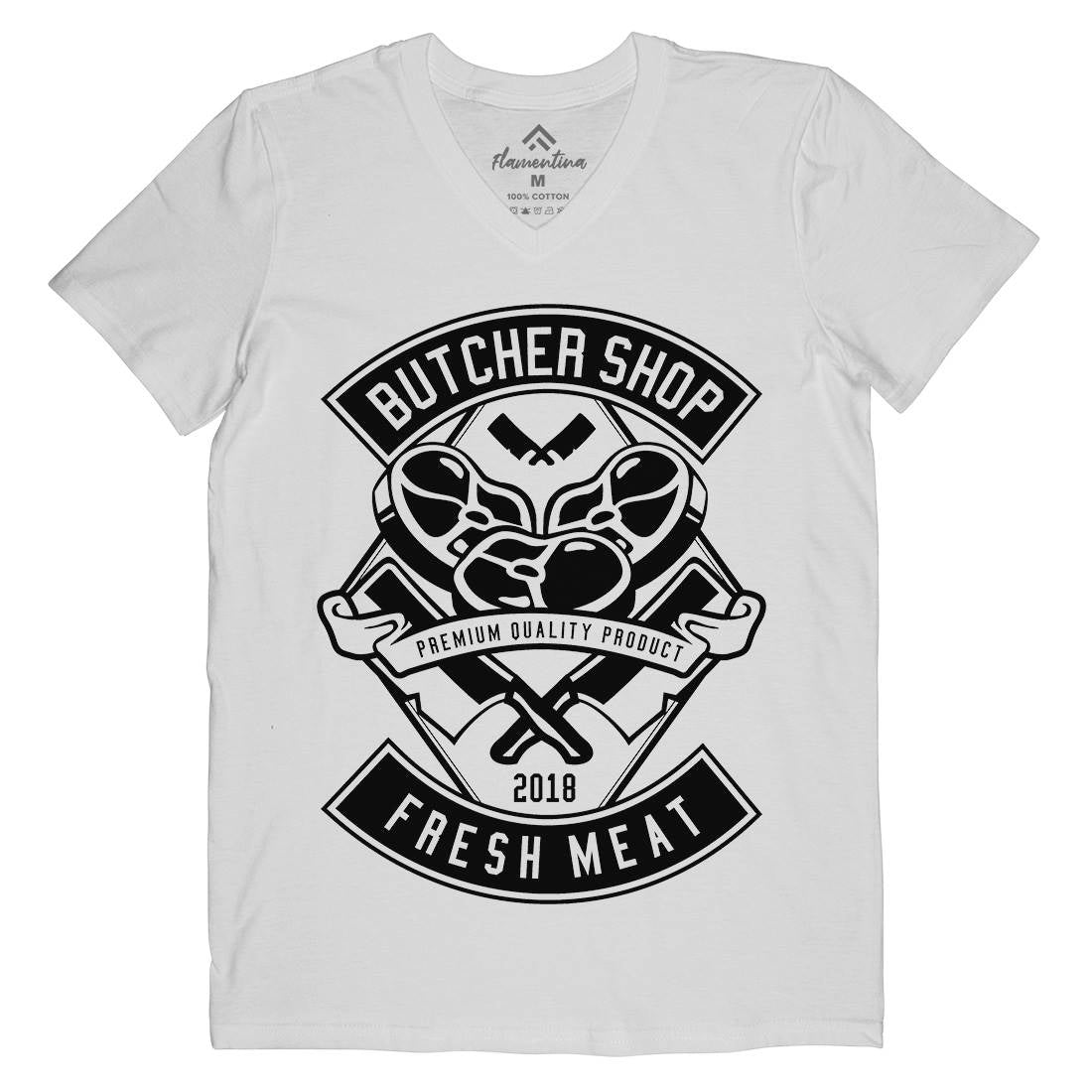 Butcher Mens Organic V-Neck T-Shirt Food B510