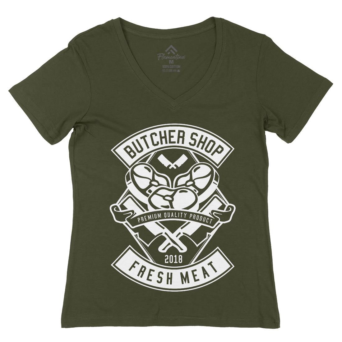 Butcher Womens Organic V-Neck T-Shirt Food B510