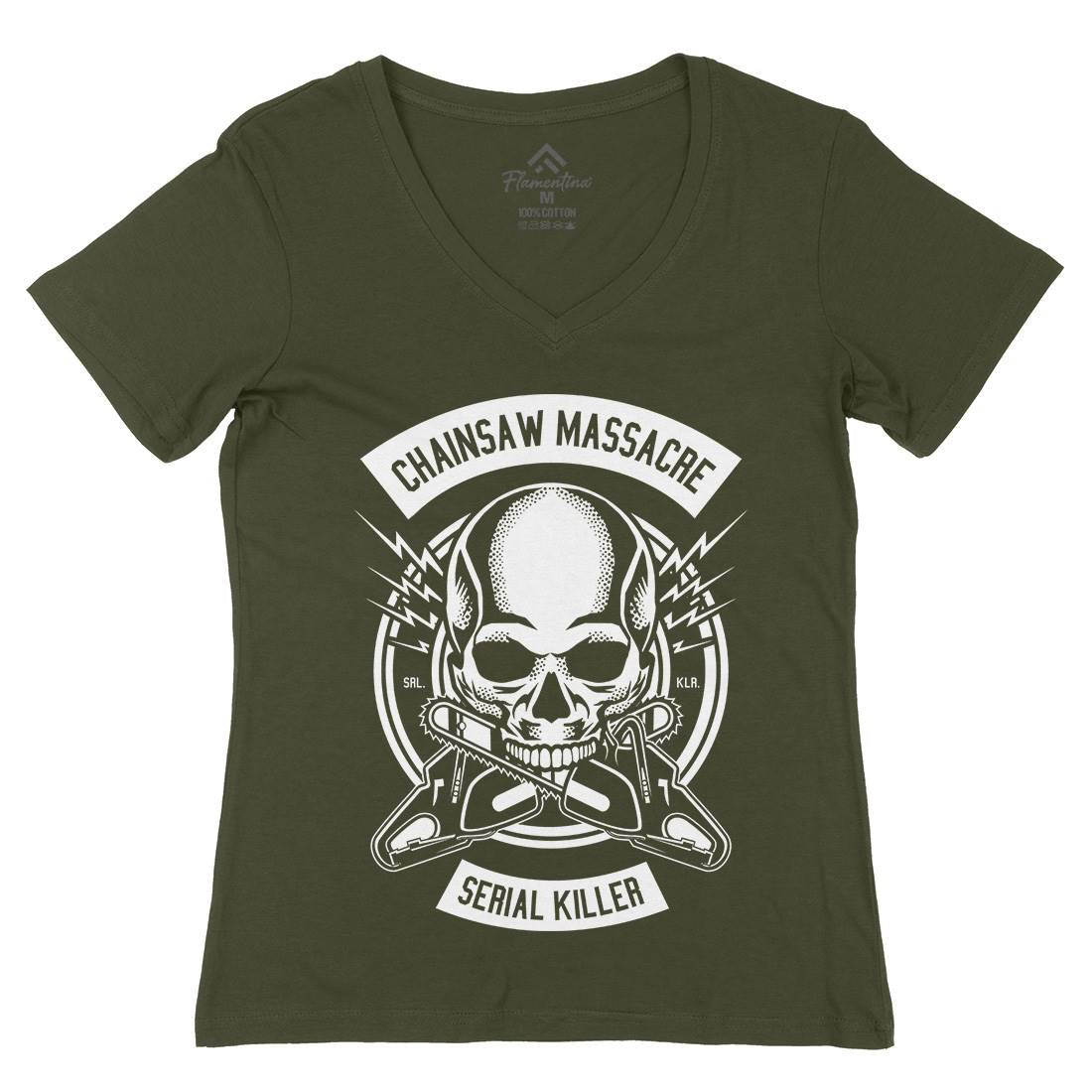 Chainsaw Massacre Womens Organic V-Neck T-Shirt Horror B511