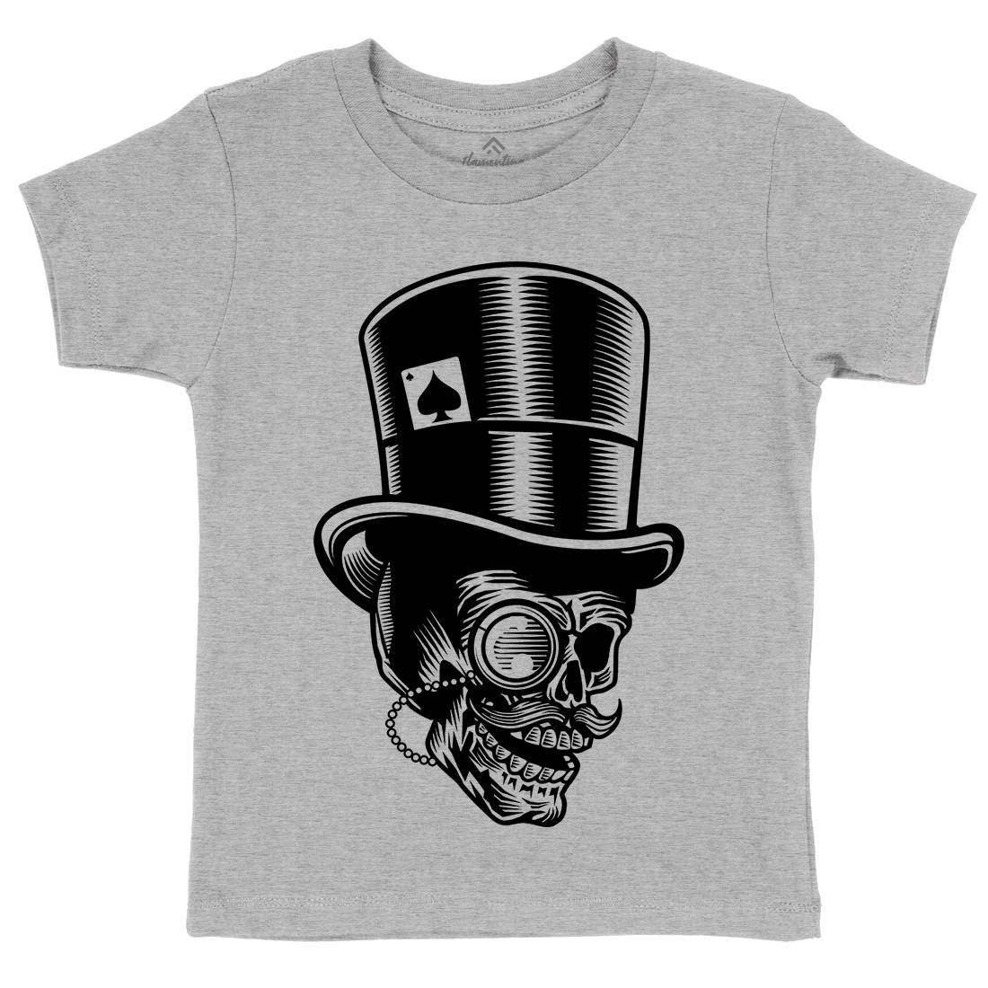 Classic Gentleman Skull Kids Organic Crew Neck T-Shirt Horror B513