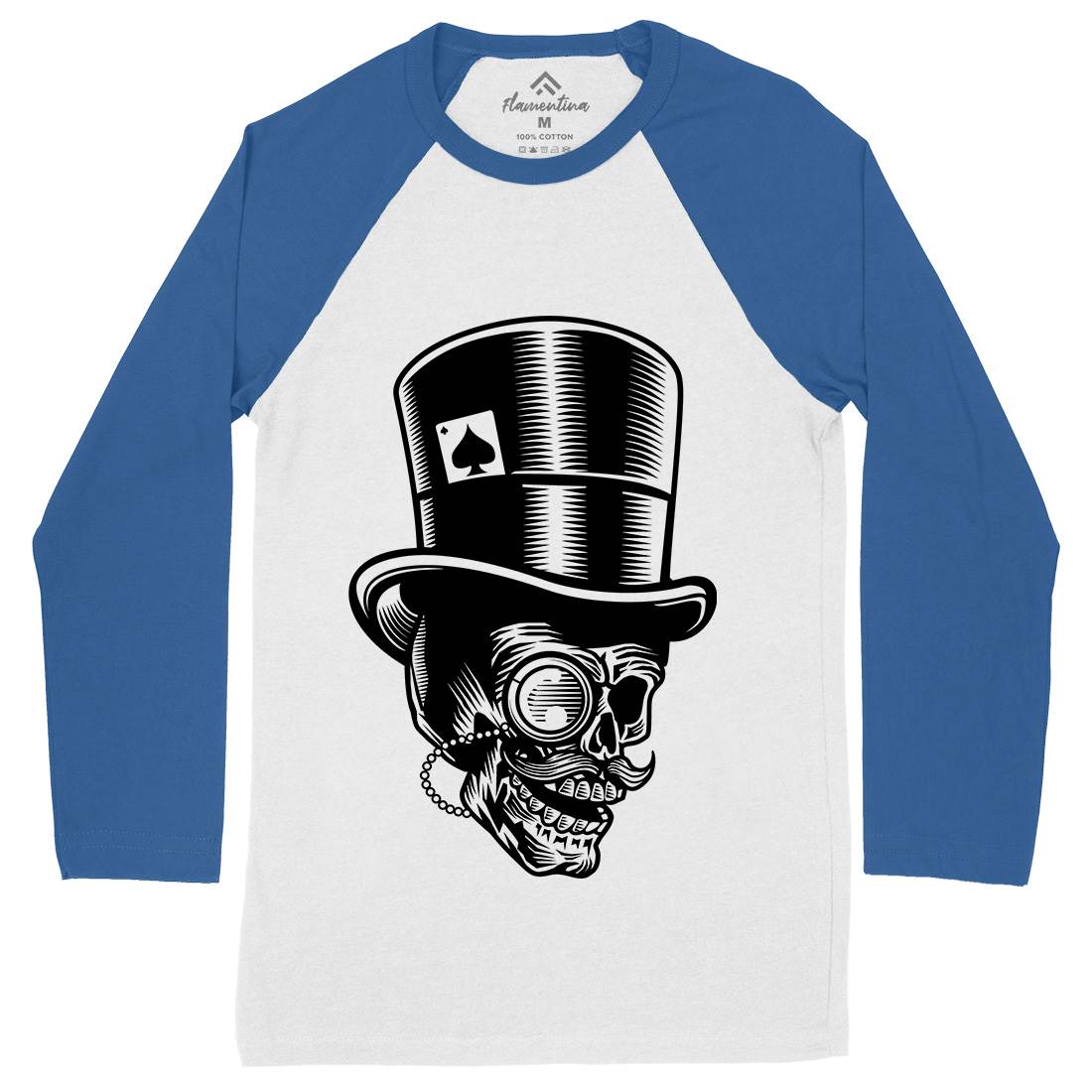 Classic Gentleman Skull Mens Long Sleeve Baseball T-Shirt Horror B513