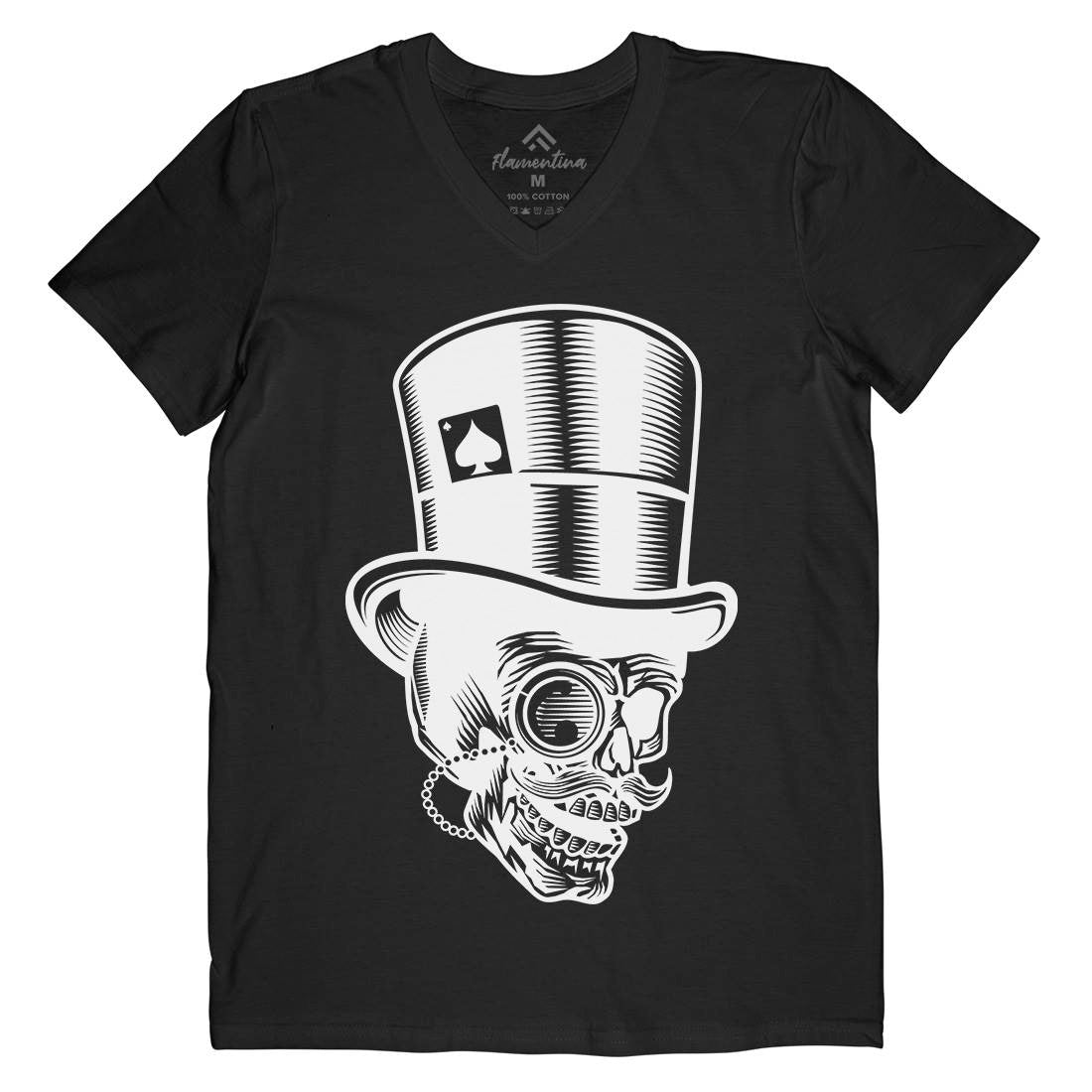 Classic Gentleman Skull Mens Organic V-Neck T-Shirt Horror B513