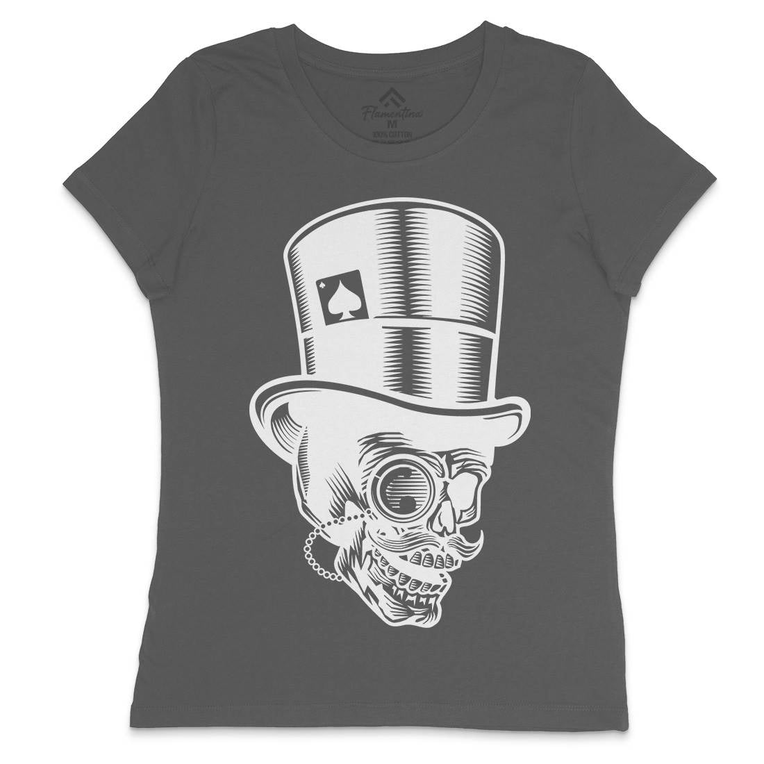 Classic Gentleman Skull Womens Crew Neck T-Shirt Horror B513