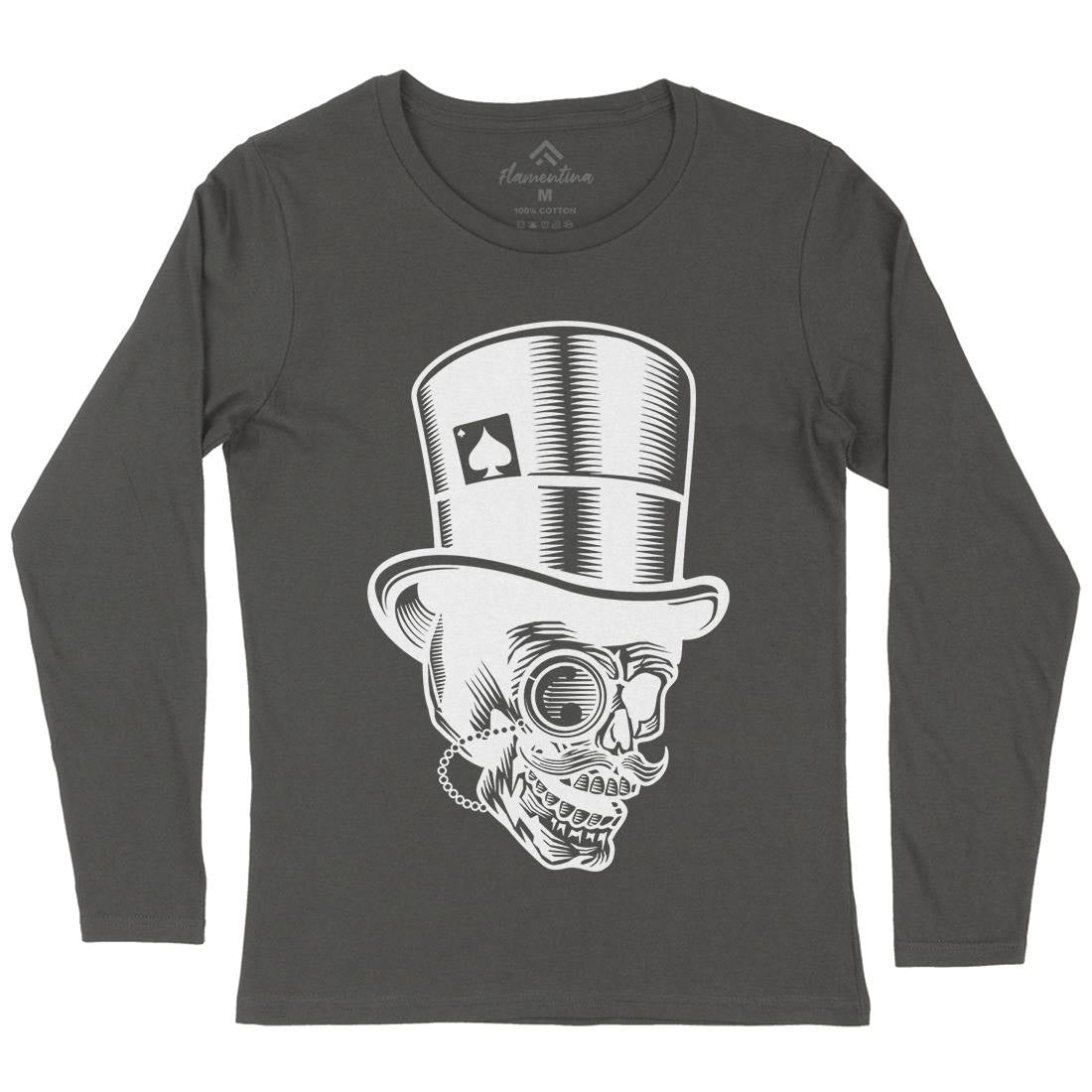 Classic Gentleman Skull Womens Long Sleeve T-Shirt Horror B513