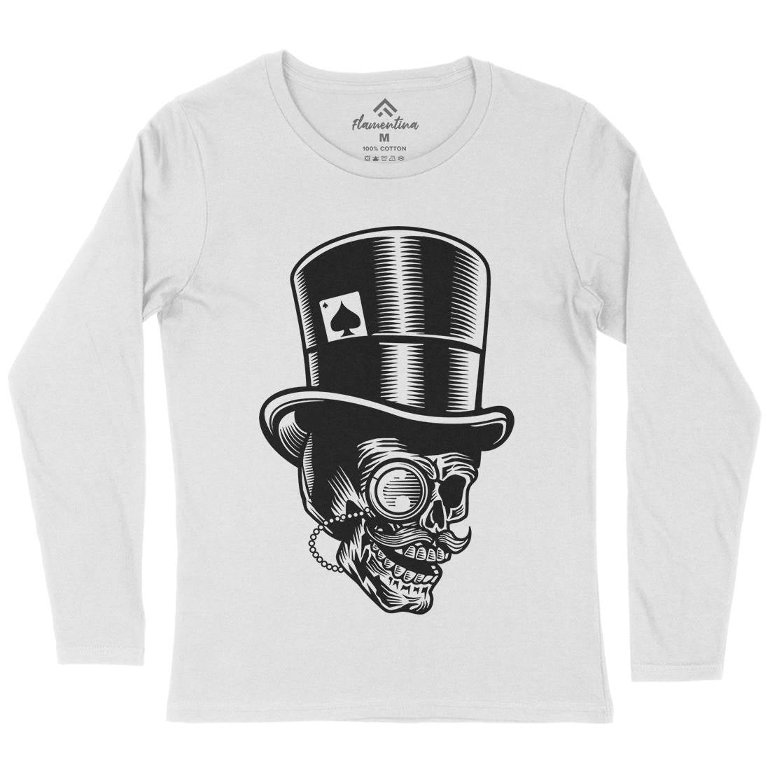 Classic Gentleman Skull Womens Long Sleeve T-Shirt Horror B513