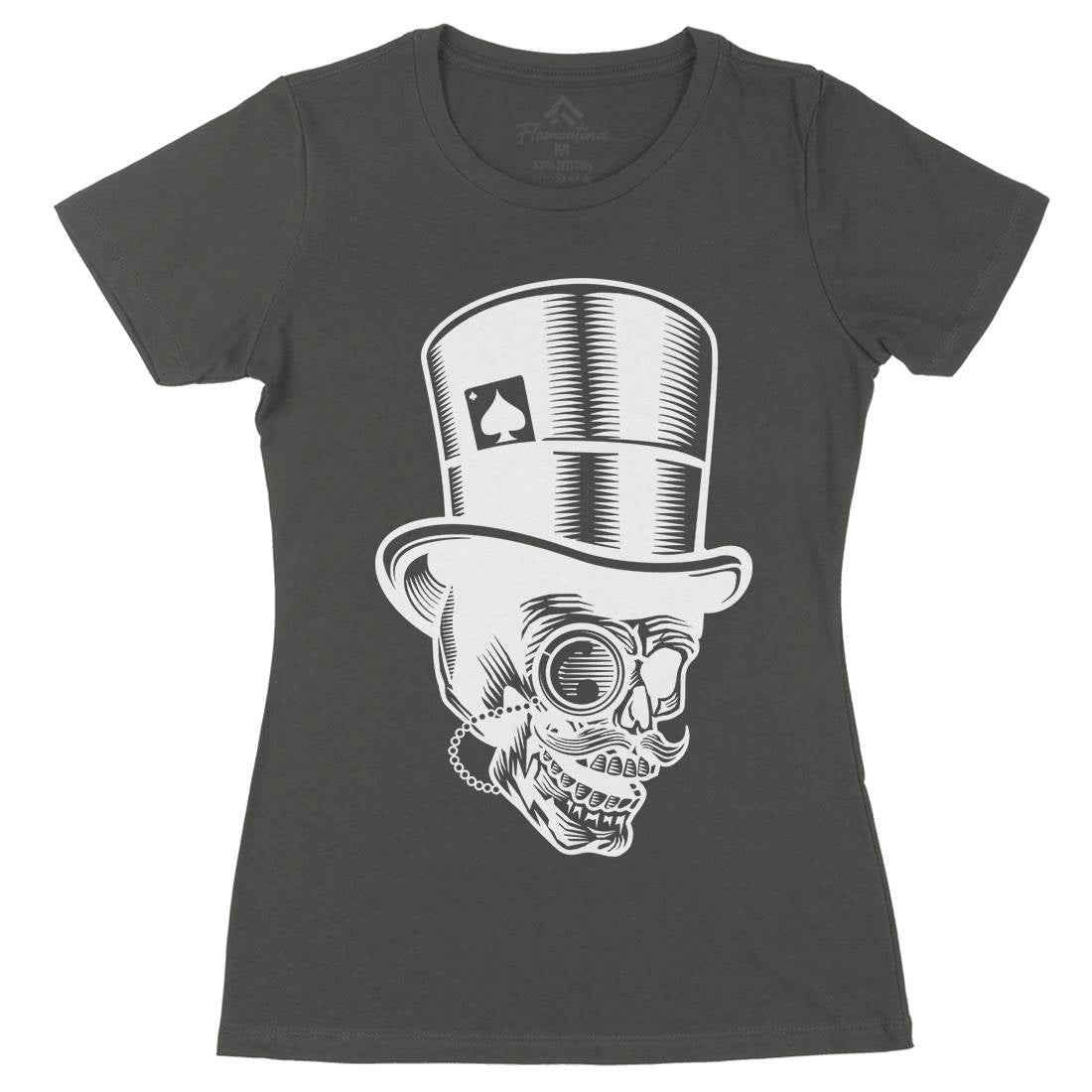 Classic Gentleman Skull Womens Organic Crew Neck T-Shirt Horror B513