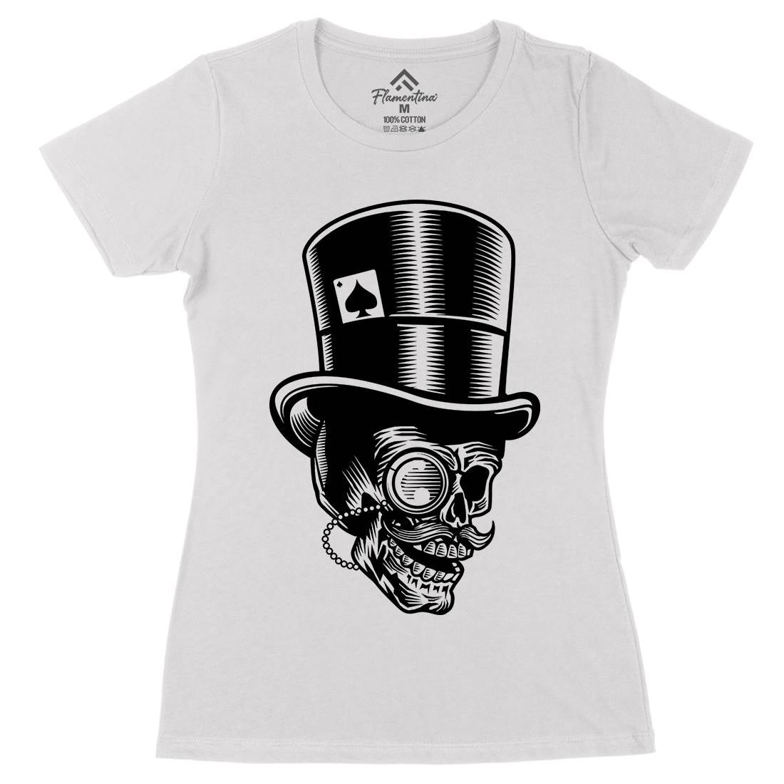 Classic Gentleman Skull Womens Organic Crew Neck T-Shirt Horror B513