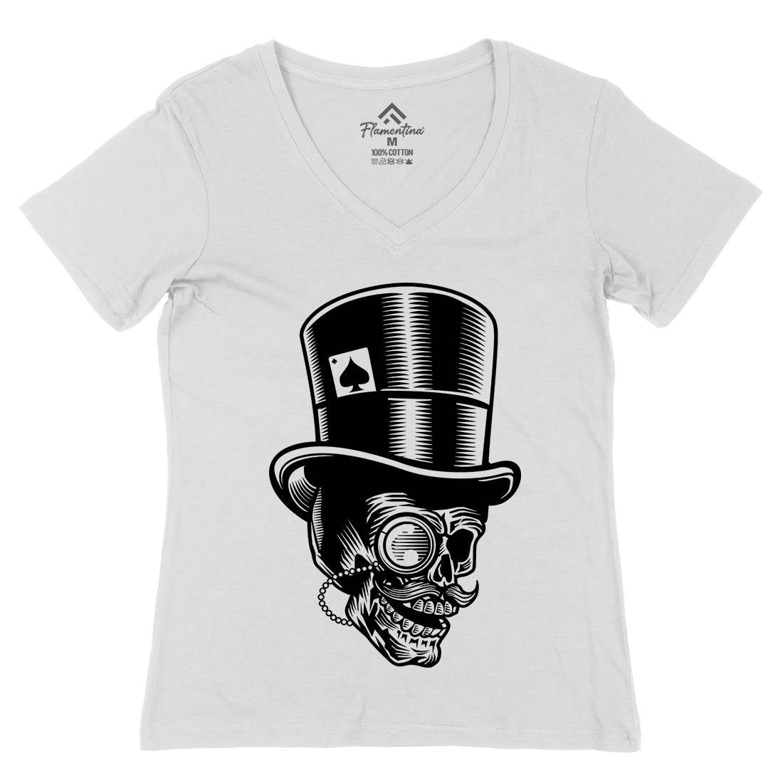 Classic Gentleman Skull Womens Organic V-Neck T-Shirt Horror B513