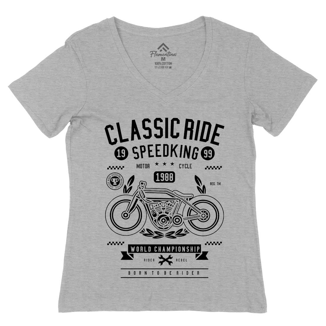 Classic Ride Womens Organic V-Neck T-Shirt Motorcycles B514