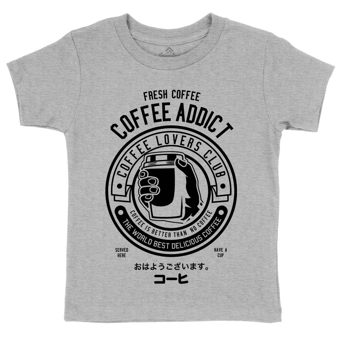 Coffee Addict Kids Organic Crew Neck T-Shirt Drinks B515