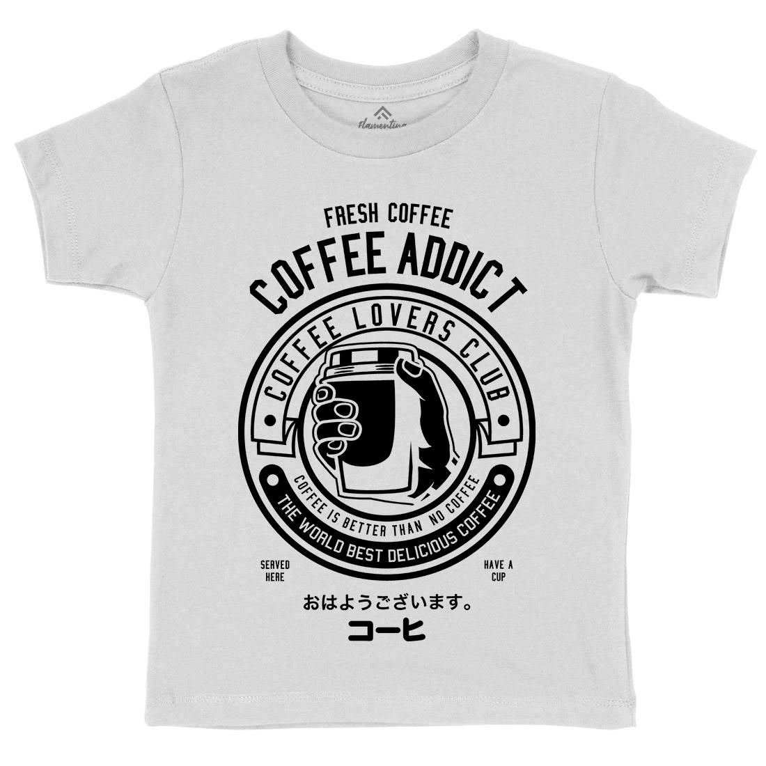 Coffee Addict Kids Organic Crew Neck T-Shirt Drinks B515