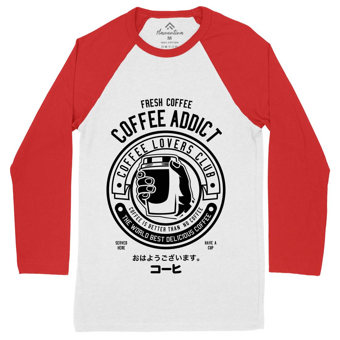 Coffee Addict Mens Long Sleeve Baseball T-Shirt Drinks B515
