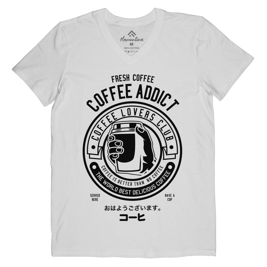 Coffee Addict Mens Organic V-Neck T-Shirt Drinks B515