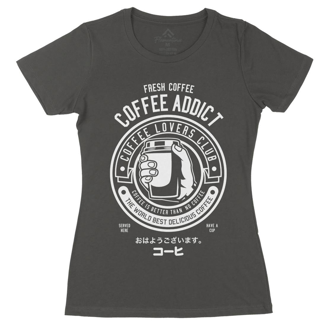 Coffee Addict Womens Organic Crew Neck T-Shirt Drinks B515