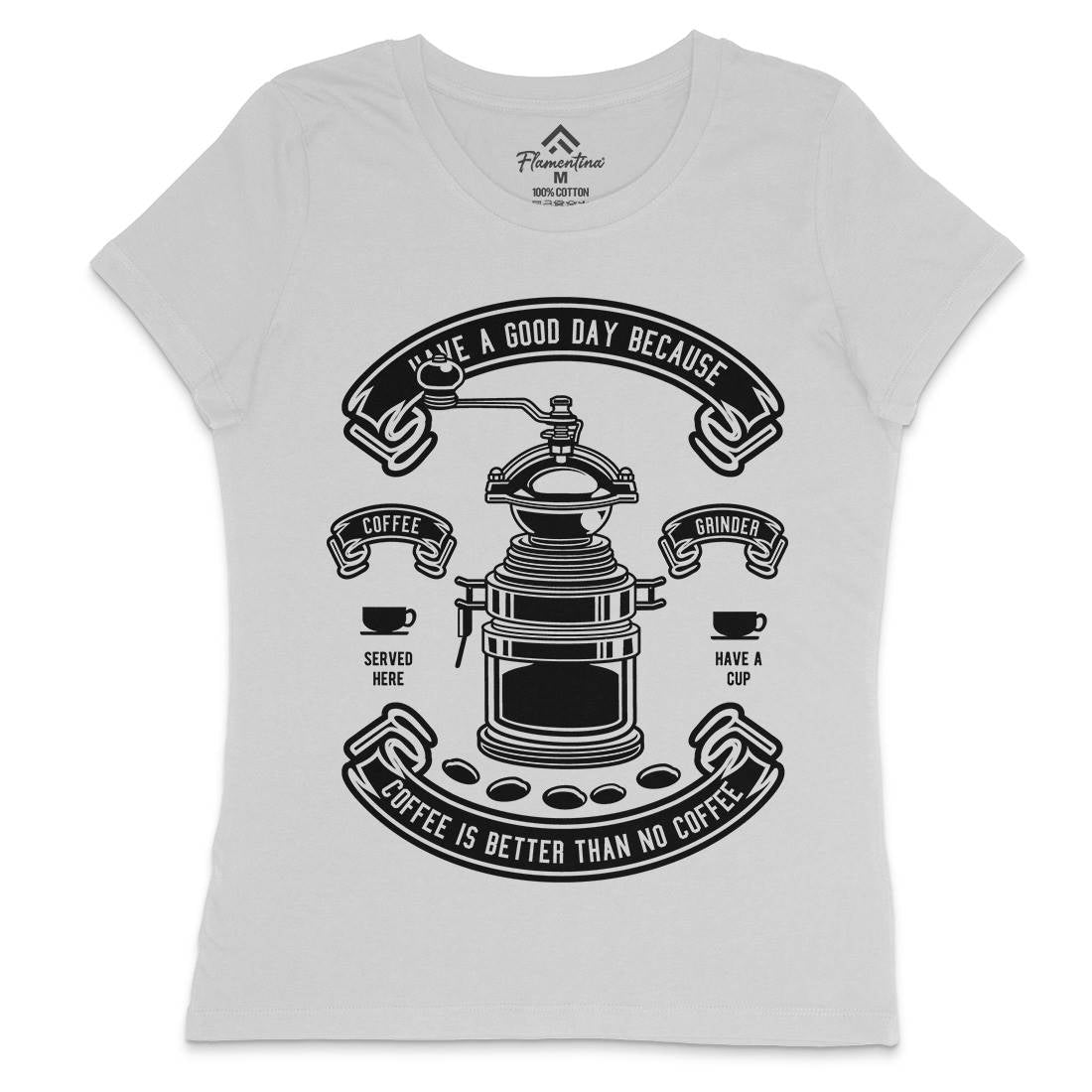 Coffee Grinder Womens Crew Neck T-Shirt Drinks B516