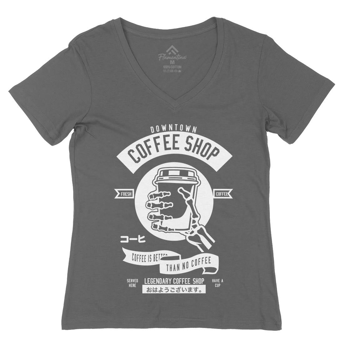 Coffee Shop Womens Organic V-Neck T-Shirt Drinks B517