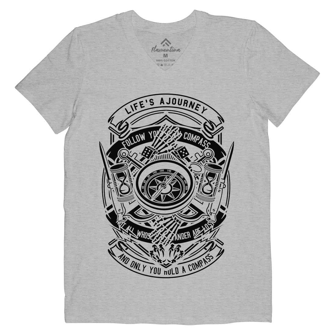 Compass Mens Organic V-Neck T-Shirt Navy B518