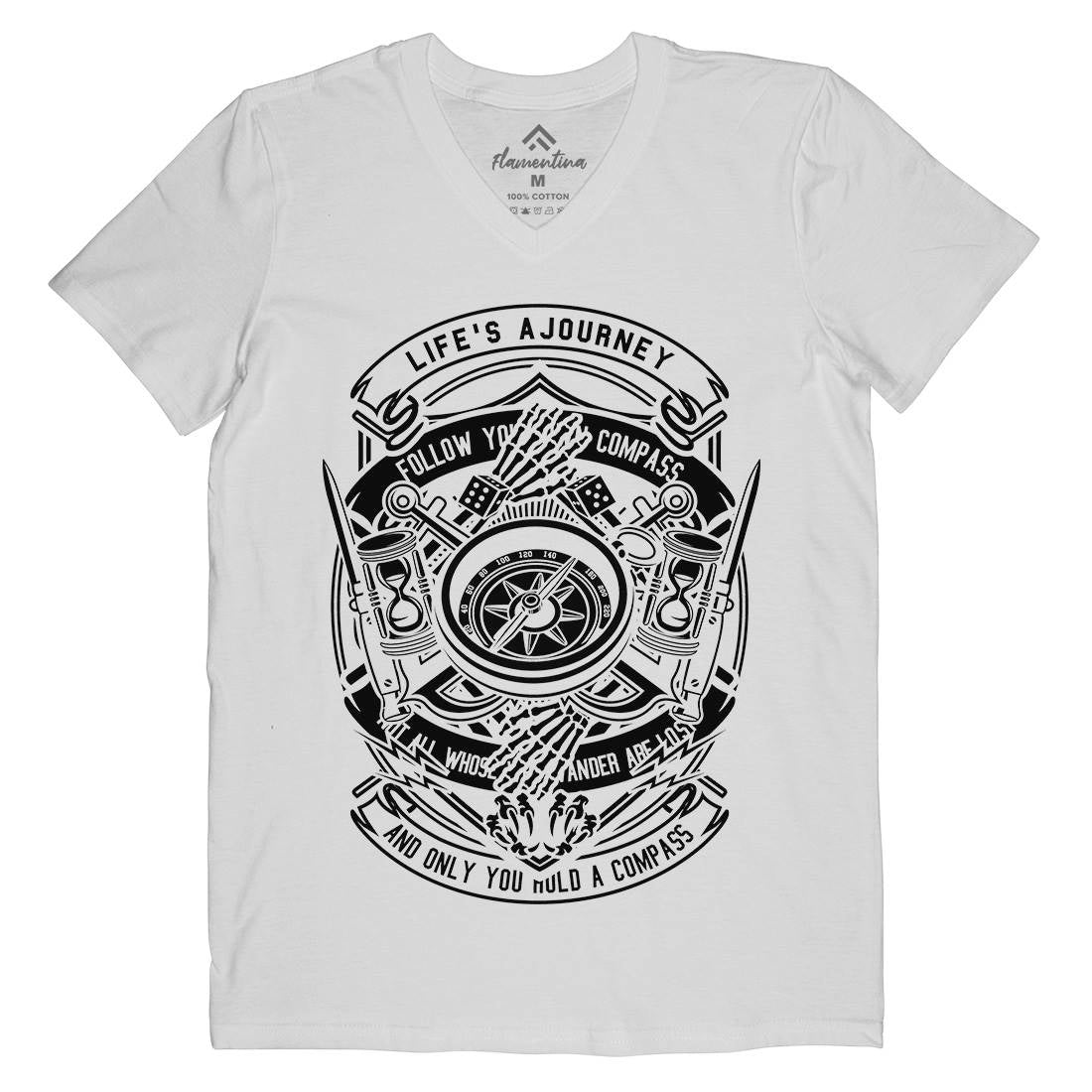 Compass Mens Organic V-Neck T-Shirt Navy B518