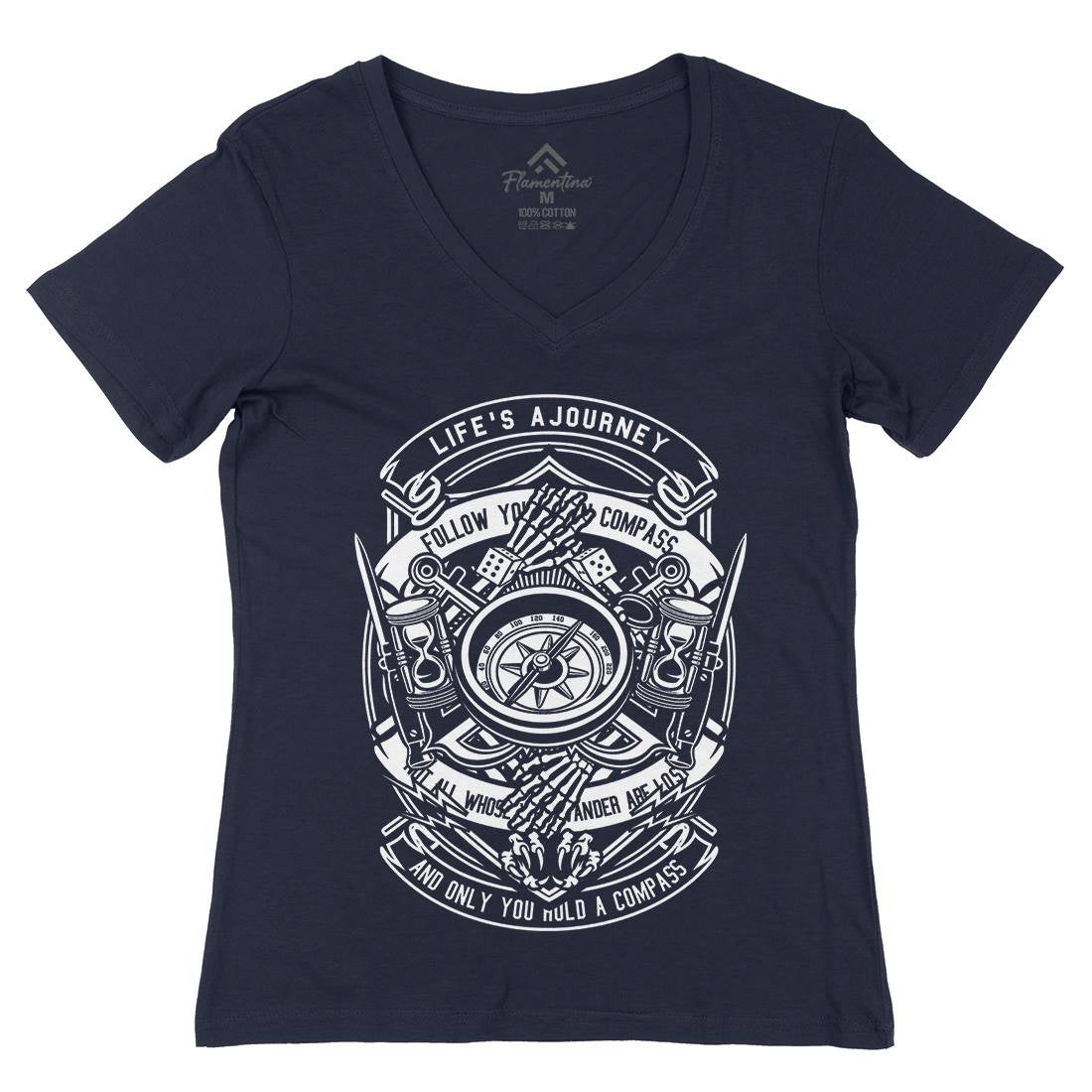 Compass Womens Organic V-Neck T-Shirt Navy B518