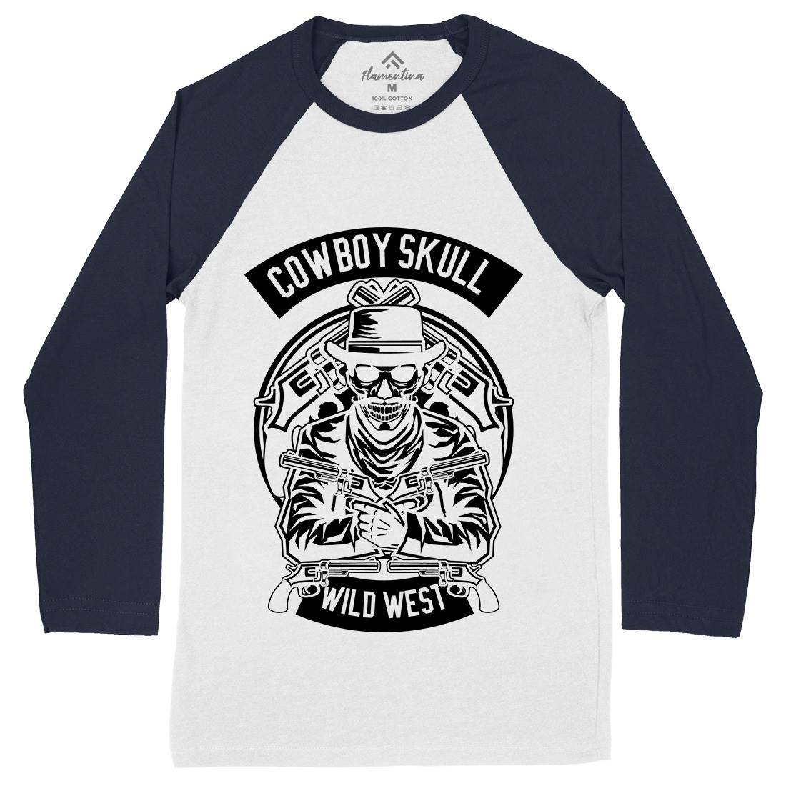Cowboy Skull Mens Long Sleeve Baseball T-Shirt American B519
