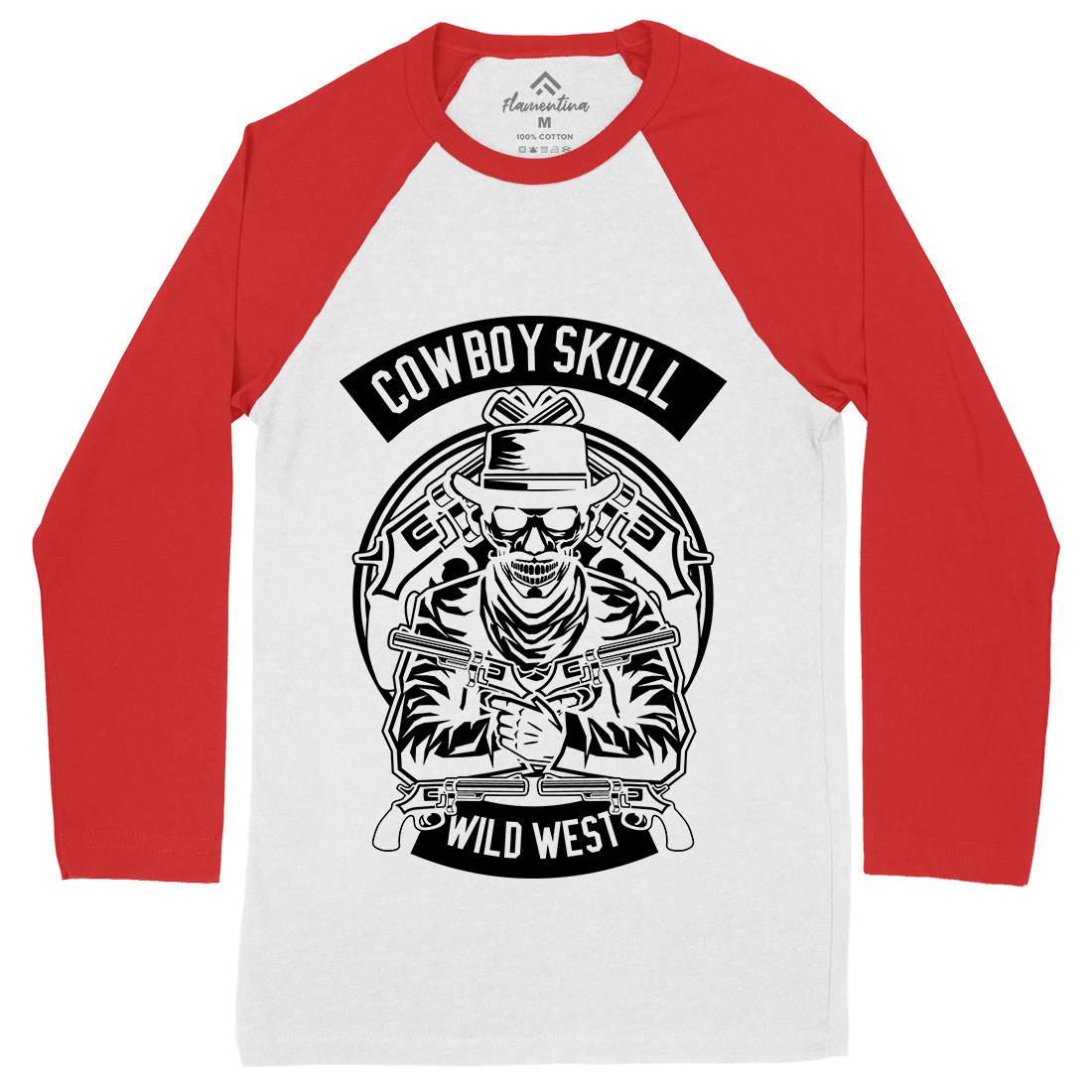 Cowboy Skull Mens Long Sleeve Baseball T-Shirt American B519