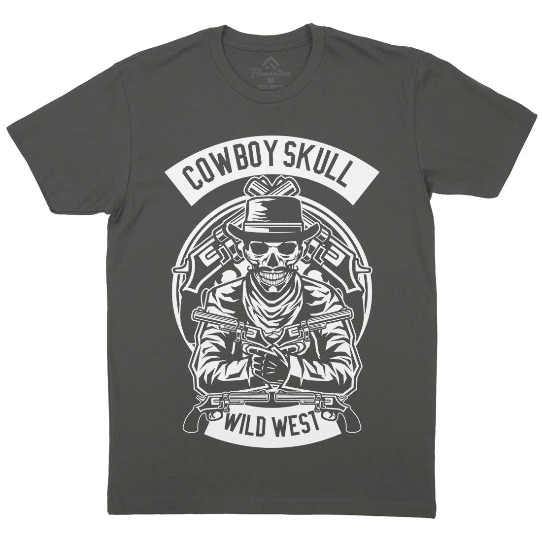 Cowboy Skull Mens Organic Crew Neck T-Shirt American B519
