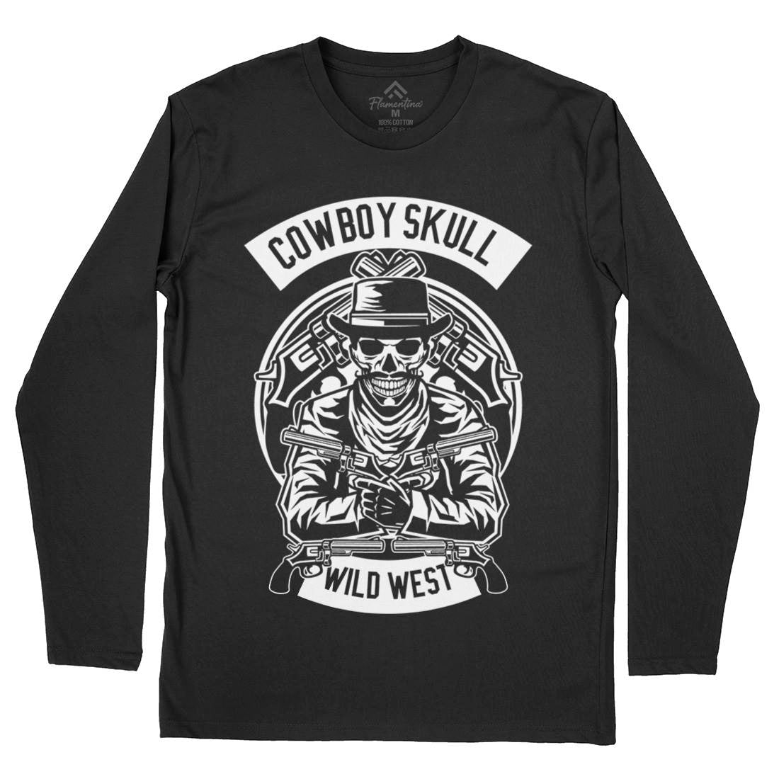 Cowboy Skull Mens Long Sleeve T-Shirt American B519