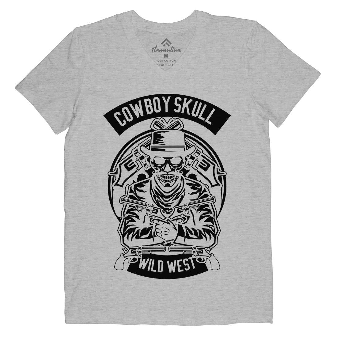 Cowboy Skull Mens V-Neck T-Shirt American B519