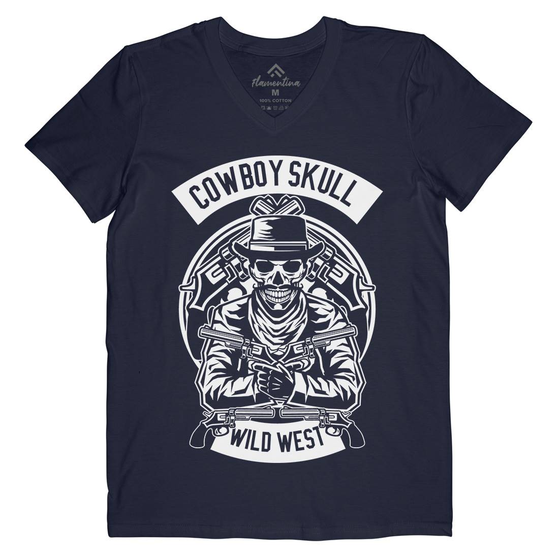 Cowboy Skull Mens Organic V-Neck T-Shirt American B519