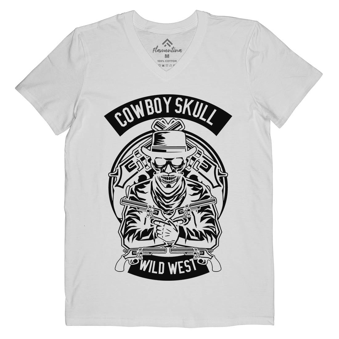 Cowboy Skull Mens V-Neck T-Shirt American B519