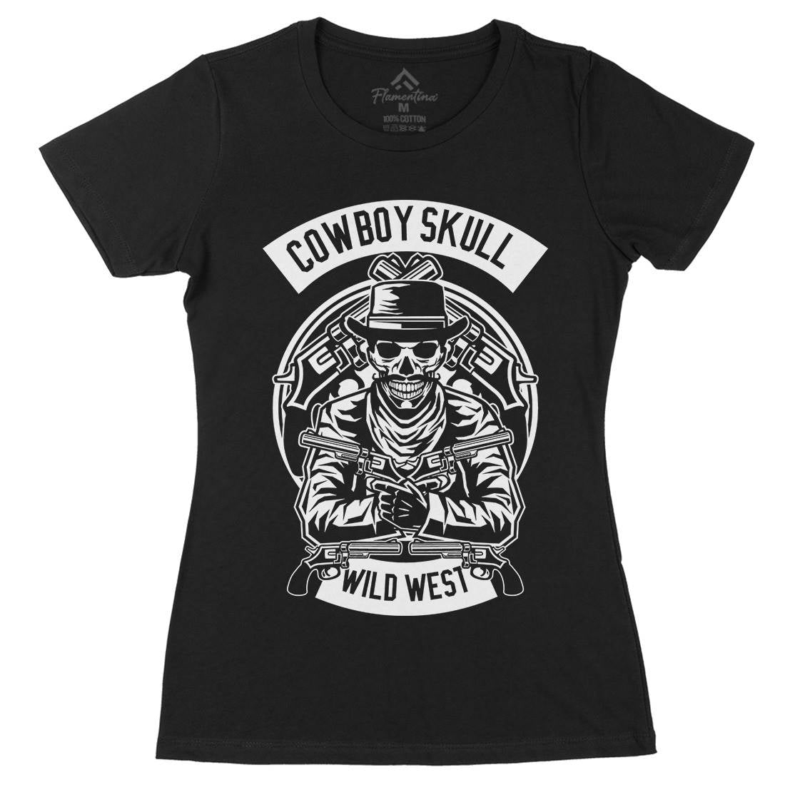 Cowboy Skull Womens Organic Crew Neck T-Shirt American B519