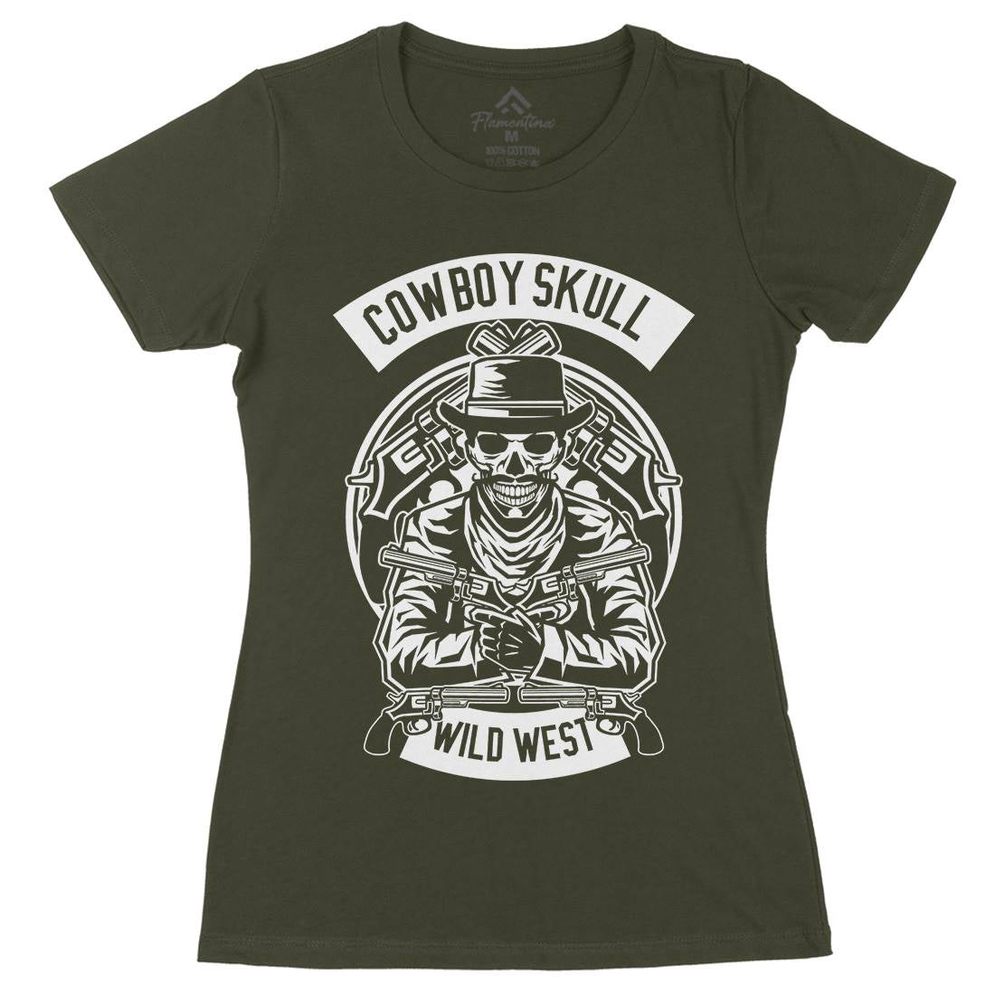 Cowboy Skull Womens Organic Crew Neck T-Shirt American B519