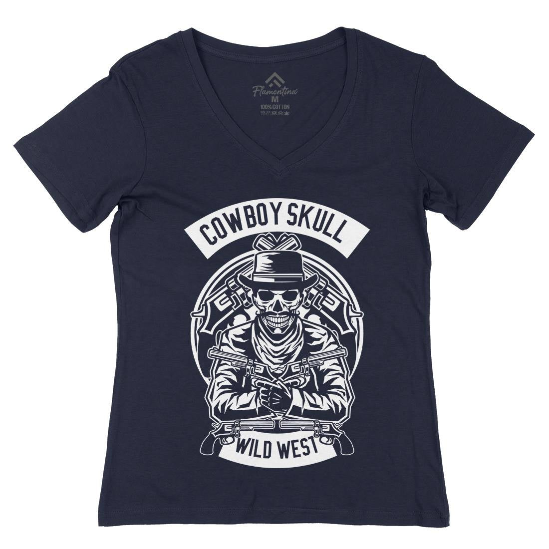 Cowboy Skull Womens Organic V-Neck T-Shirt American B519