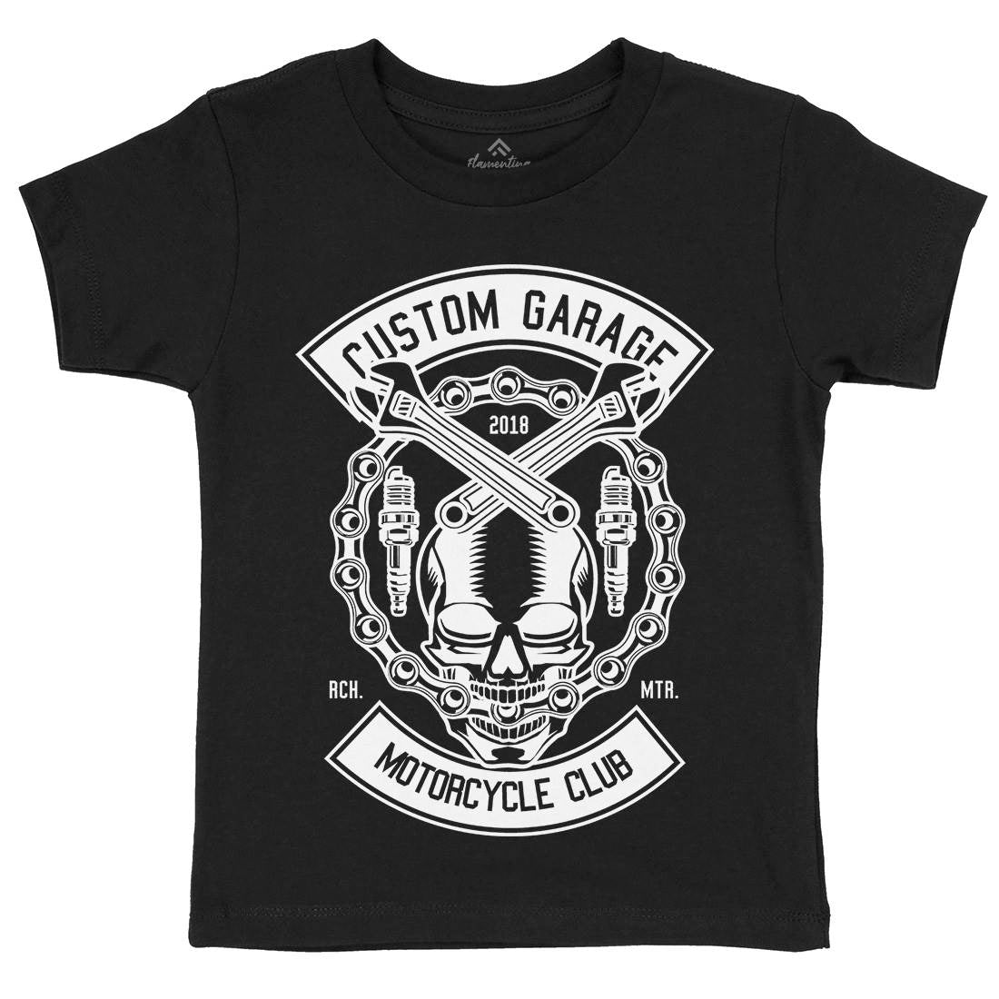 Custom Garage Skull Kids Crew Neck T-Shirt Motorcycles B523