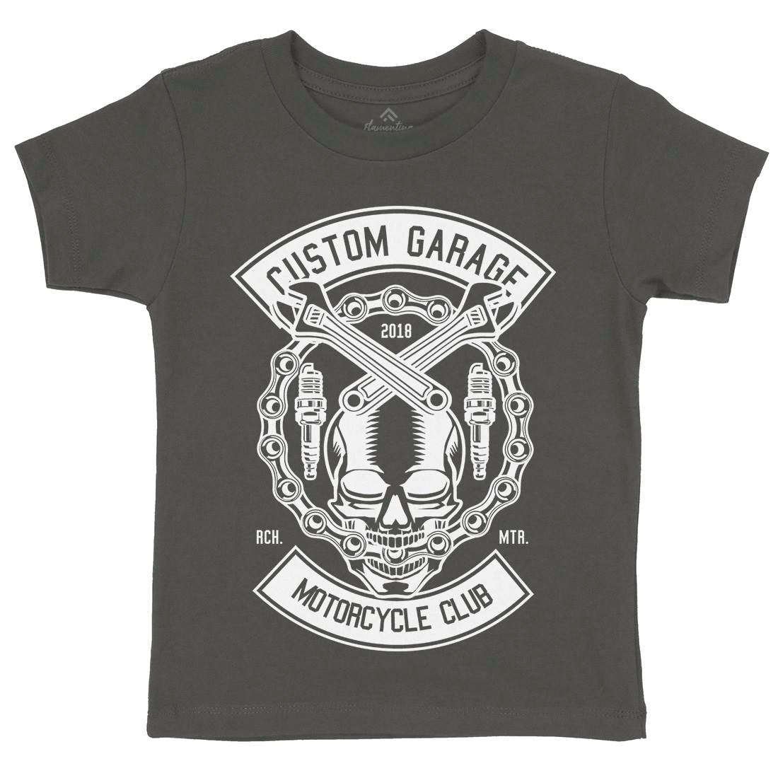 Custom Garage Skull Kids Crew Neck T-Shirt Motorcycles B523